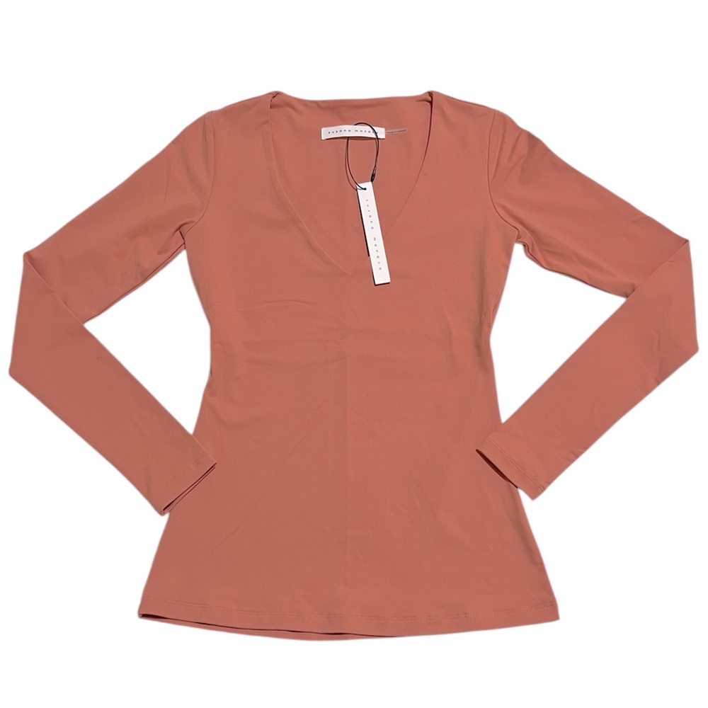 SUSANA MONACO Essential V Neck Long Sleeve Top Tee Size X-Small Coral Coho
